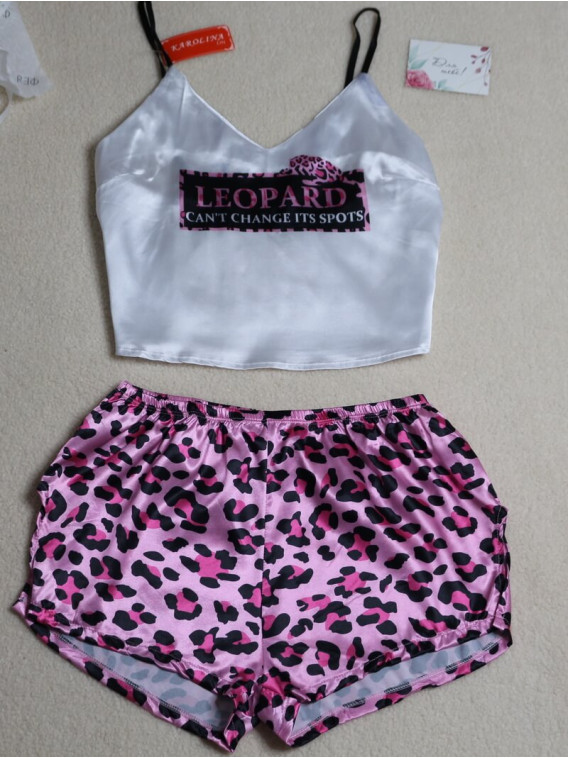 Піжама шовкова з принтом "LEOPARD" — топ і шорти